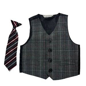 TFW suit vest and tie red black gray clip on tie baby 12 months boys